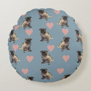 Pugs & hearts round cushion