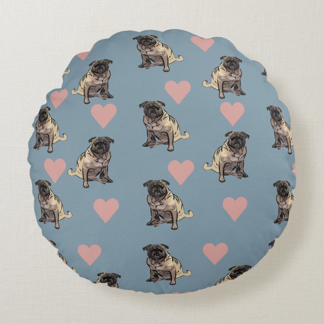Pugs & hearts round cushion (Front)