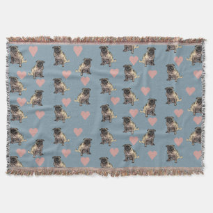 Pugs & hearts throw blanket
