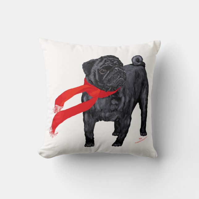 Pugs in Red Scarf Cushion (Front)