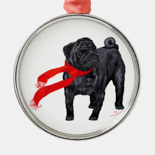 Pugs in Red Scarf Metal Tree Decoration