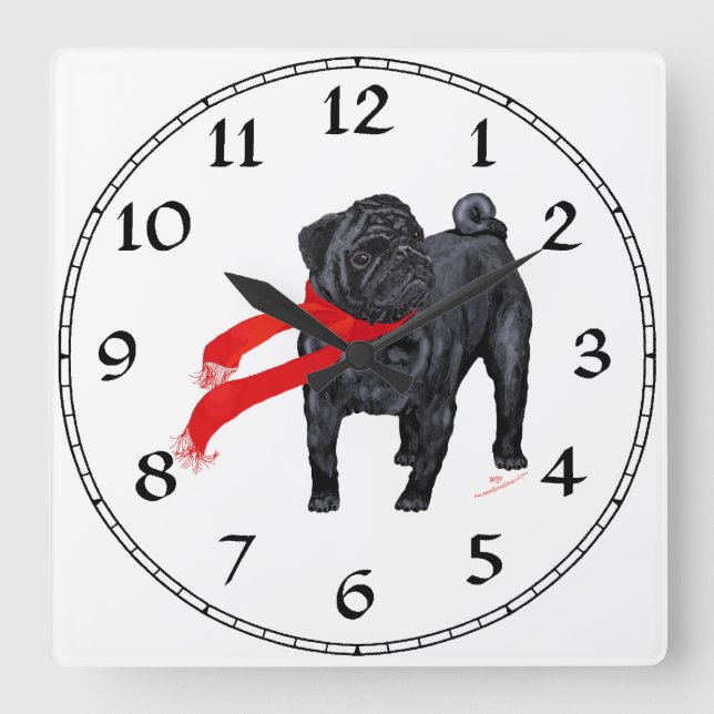 Pugs in Red Scarf Square Wall Clock (Front)