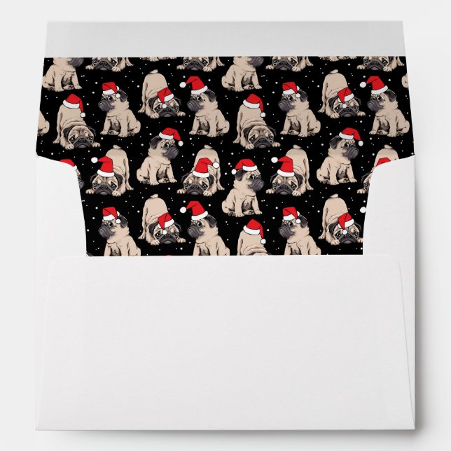 Pugs in Santa Hats Christmas Pattern Envelope (Back (Bottom))