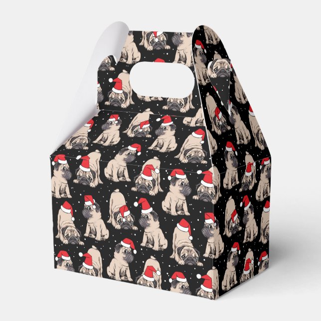 Pugs in Santa Hats Christmas Pattern Favour Box (Front Side)