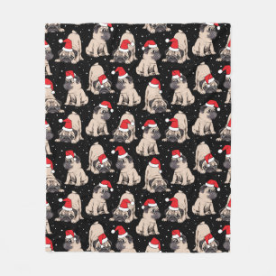 Pugs in Santa Hats Christmas Pattern Fleece Blanket