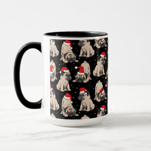 Pugs in Santa Hats Christmas Pattern Mug