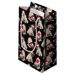 Pugs in Santa Hats Christmas Pattern Small Gift Bag