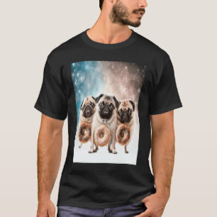 Pugs In Space With Donuts Cute Pug Boys Girls Men T-Shirt