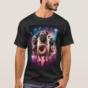 Pugs In Space With Donuts Cute Pug Boys Girls Men T-Shirt