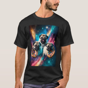 Pugs In Space With Doughnuts Cute Pug Boys Girls M T-Shirt
