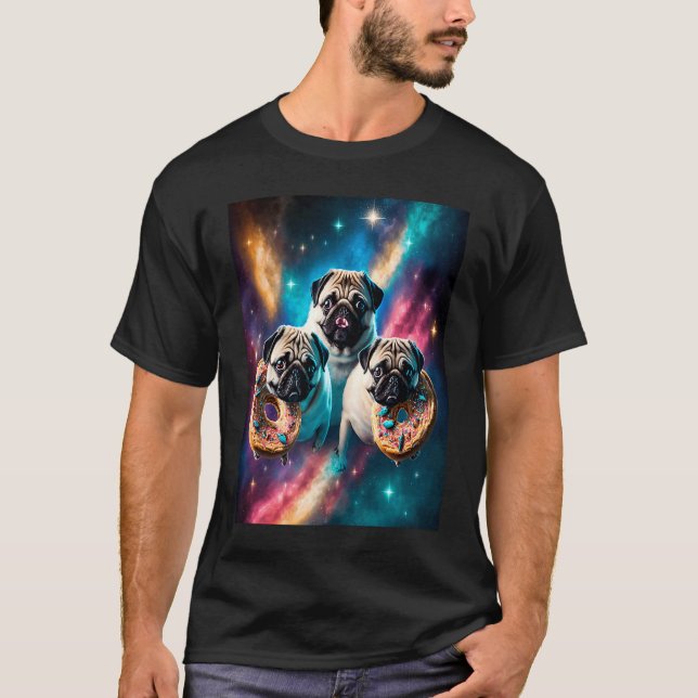 Pugs In Space With Doughnuts Cute Pug Boys Girls M T-Shirt (Front)