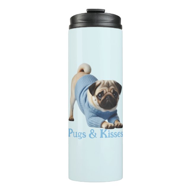 Pugs & Kisses: Adorable Pug-Themed Design Thermal Tumbler (Front)
