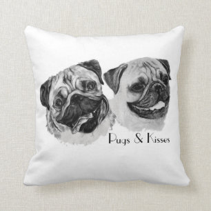"Pugs & Kisses" Throw pillow. Cushion