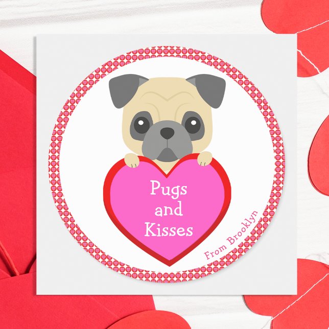 Pugs & Kisses Valentine's Day Classic Round Sticker (Creator Uploaded)