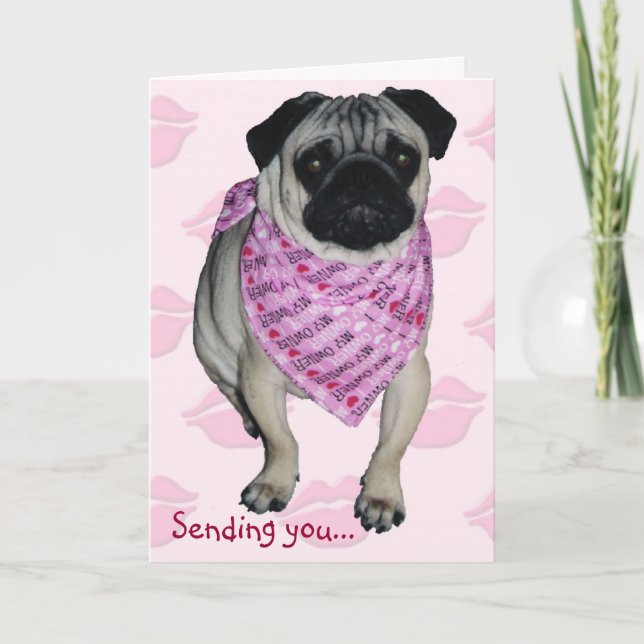 Pugs & Kisses Valentine's Day Greeting Card (Front)