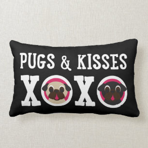 Pugs & Kisses XOXO Black Lumbar Pillow