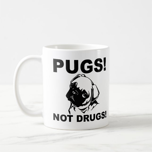 Pugs Not Drugs Funny Mug or Travel Mug (Left)