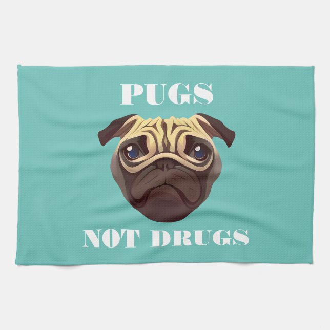 Pugs not drugs tea towel (Horizontal)