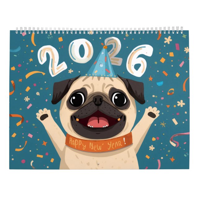  “Pugs of Joy: A 2026 Calendar” Cute Pug Calendar (Back)
