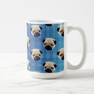 Pugs on Blue Gradient Plaid Coffee Mug