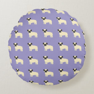 Pugs, Pale Purple Round Cushion