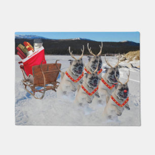 Pugs Pulling Christmas Sleigh Door Mat