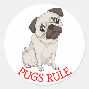 Pugs Rule! Pug Puppy Dog Cartoon Sticker / Seal