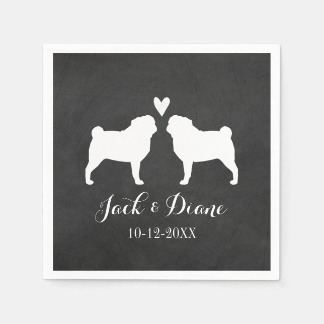 Pugs Wedding Couple with Custom Text Napkin (Front)