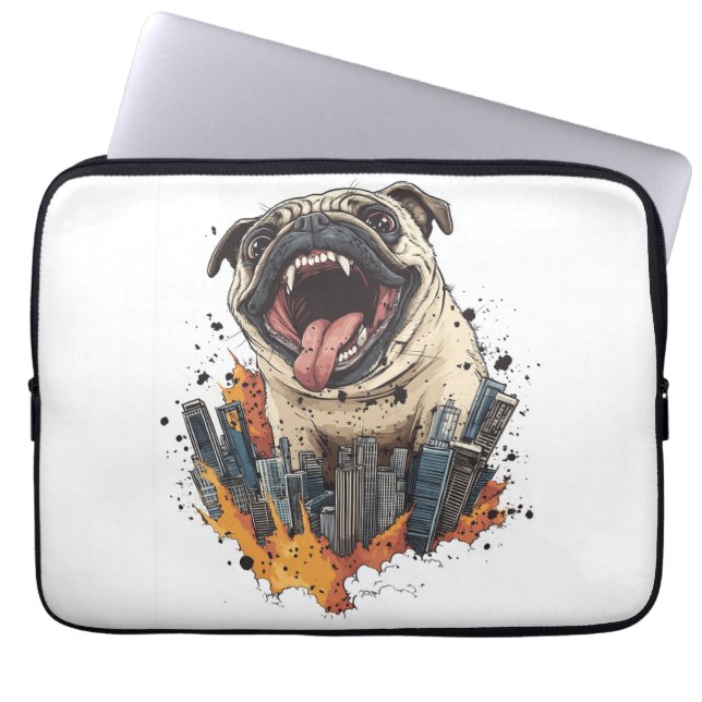 Pugzilla Attacks � Funny Monster Dog Laptop Sleeve (Front)