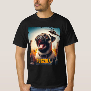 PUGZILLA, hilarious pug pun t-shirt design