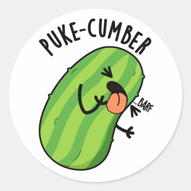 Puke-cumber Funny Cucumber Pun  Classic Round Sticker (Front)