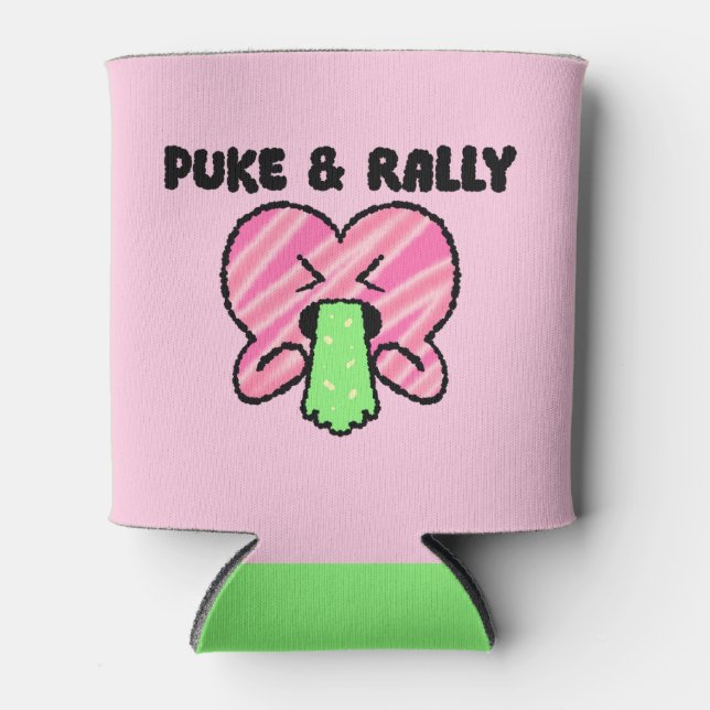 Puke & Rally Can Cooler | Pink Heart Party Edition (Front)