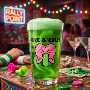 Puke & Rally Pint Glass – Pink Heart Party Edition