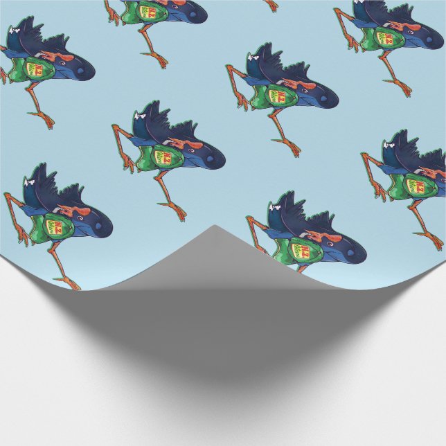 Pukeko stealing a hat wrapping paper (Corner)