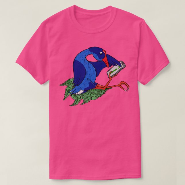 Pukeko using Mobile Phone T-Shirt (Design Front)