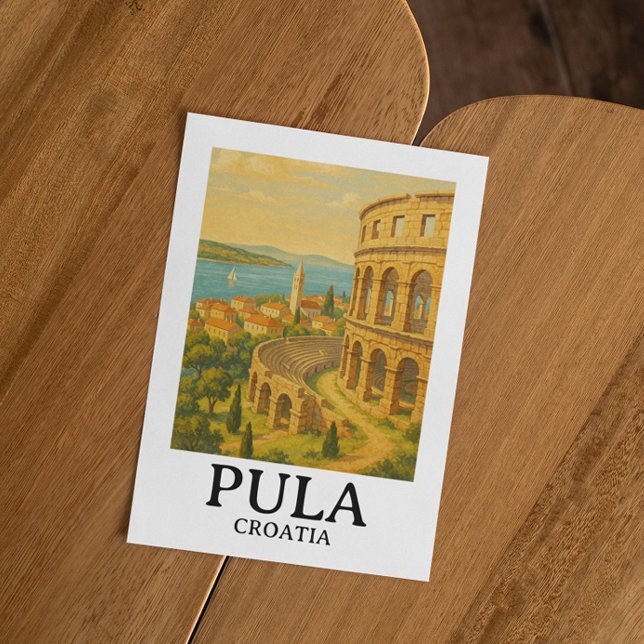 Pula Croatia Travel Art – Coastal Cityscape  Postcard (Pula Croatia Travel Art – Coastal Cityscape Postcard)