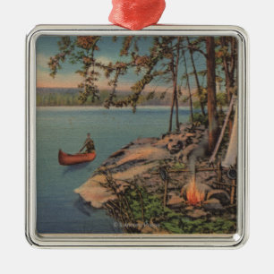 Pulaski, NY View of Canoe, Camping, Tent, Lake Metal Tree Decoration