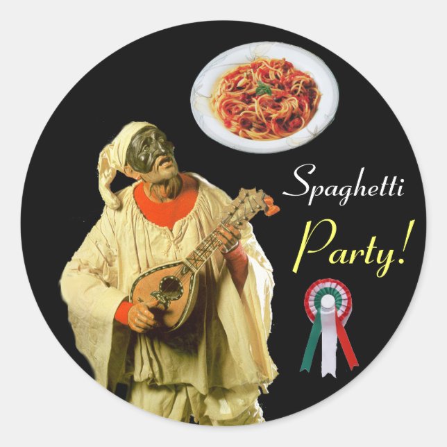 PULCINELLA  ITALIAN KITCHEN PARTY red white black Classic Round Sticker (Front)