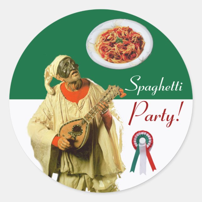 PULCINELLA  ITALIAN KITCHEN PARTY red white black Classic Round Sticker (Front)