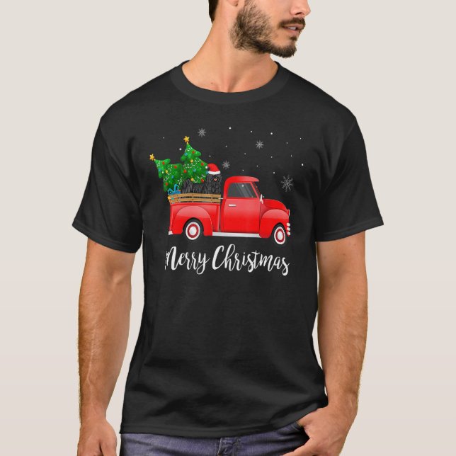 Puli Dog Red Truck Christmas Tree Xmas Dog T-Shirt (Front)