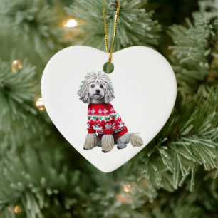 Puli in Christmas Sweater Ceramic Tree Decoration