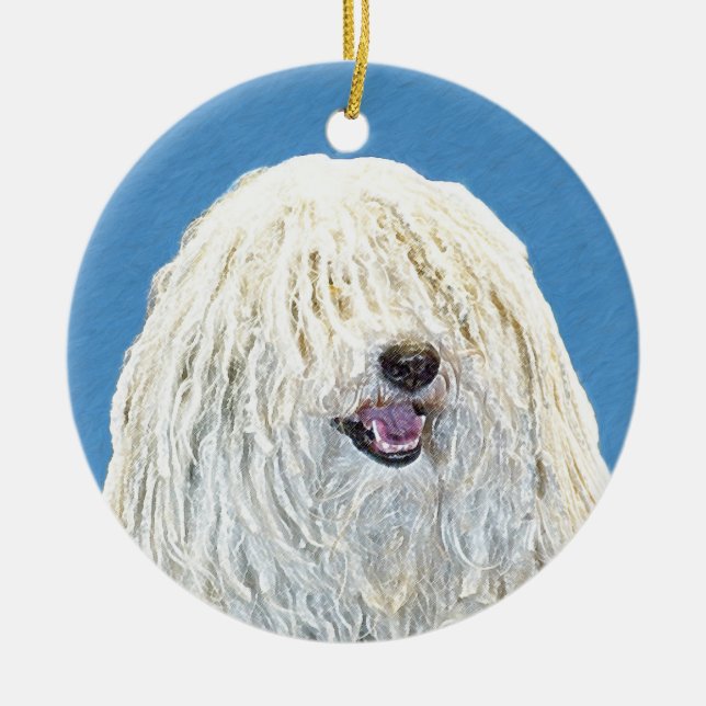 Puli Painting - Cute Original Dog Art Ceramic Tree Decoration (Front)