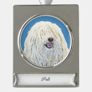 Puli Painting - Cute Original Dog Art Silver Plate Silver Plated Banner Ornament