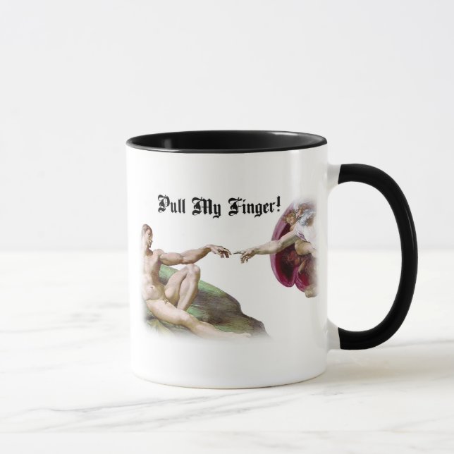 Pull My Finger - Michelangelo Creation Fart Humour Mug (Right)