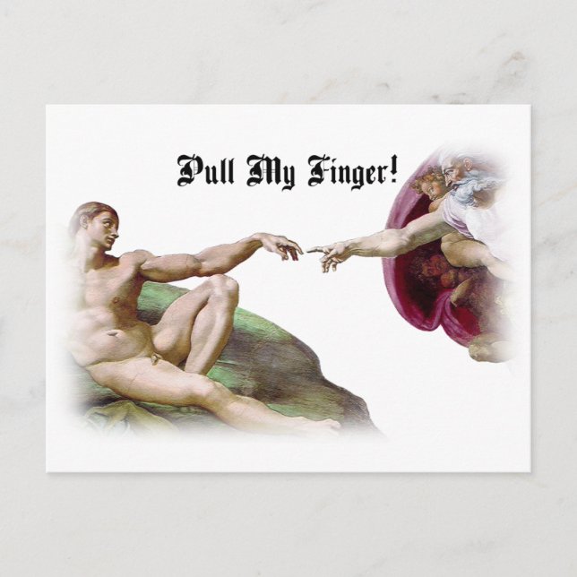 Pull My Finger - Michelangelo Creation Fart Humour Postcard (Front)