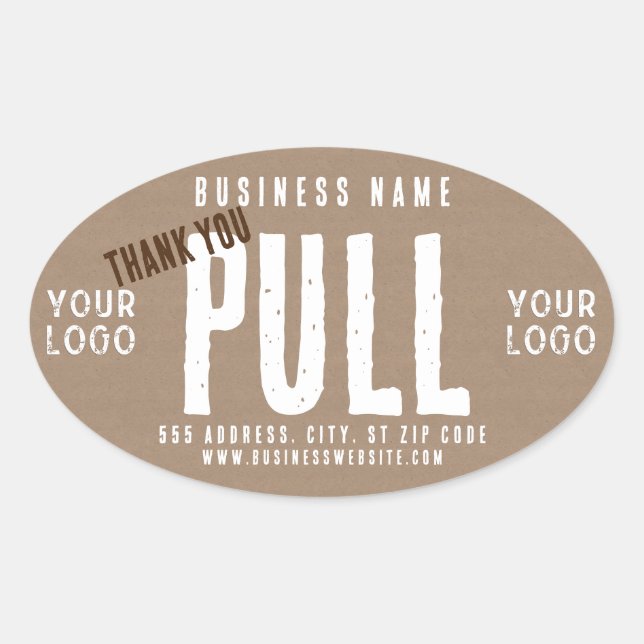 Pull Thank You Rustic Charm Kraft Paper Business  Oval Sticker (Front)