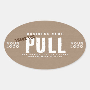 Pull Thank You Rustic Charm Kraft Paper Business Oval Sticker