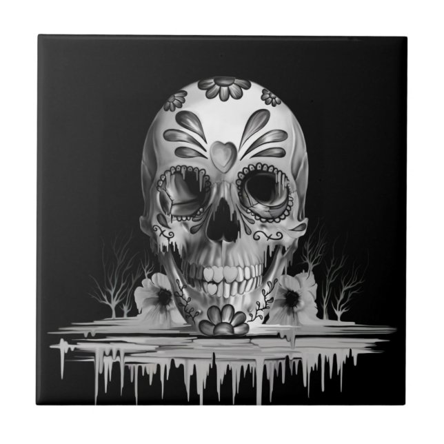 Pulled sugar, melting sugar skull tile (Front)