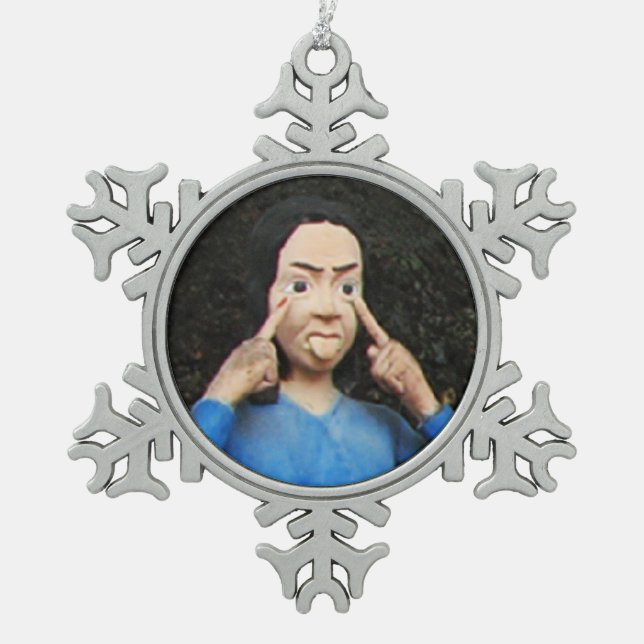 Pulling Faces Behind Your Back Snowflake Pewter Christmas Ornament (Front)