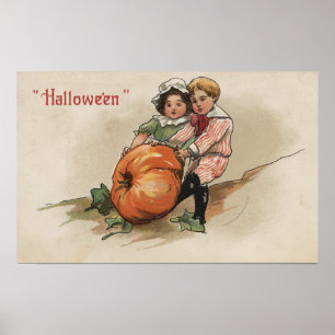 Pulling Pumpkin up Hillside Poster